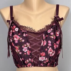 Victoria’s Secret Dream Angels Corset Top Bra Burgundy Size Medium 36B Ribbon
